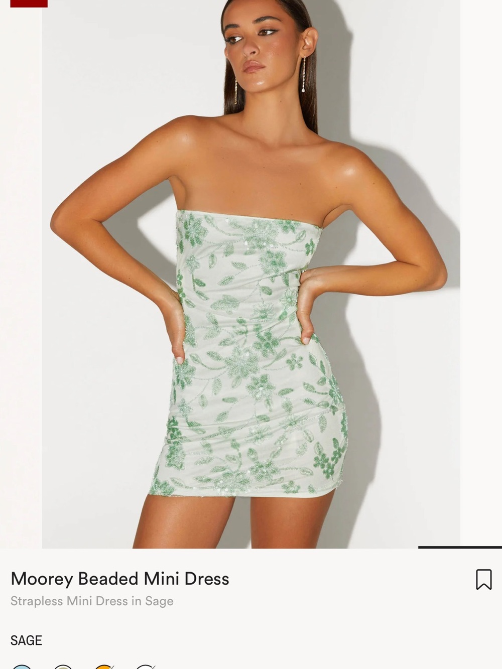 Peppermayo Sage Strapless Beaded Floral Mini Dress